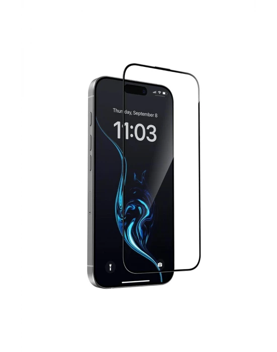 iPhone 16 Pro Max Uyumlu Elektriklenme Önleyici Anti-Static Tam Kaplayan Temperli Cam Ekran Koruyucu