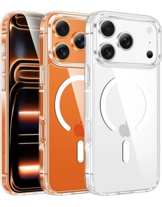 İphone 17 Pro Max Magsafe Sert Şeffaf Telefon Kılıfı