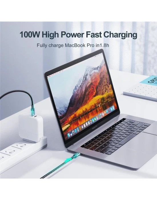 Joyroom 100W Type-Cden Type-C Örgü Şarj Ve Data Kablosu 3 Metre