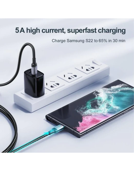 Joyroom 100W Type-Cden Type-C Örgü Şarj Ve Data Kablosu 3 Metre
