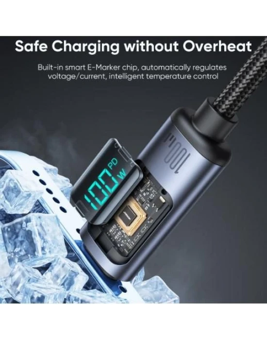 JOYROOM 100W USB-C / Type-C Dijital Ekranlı Hızlı Şarj Data Kablosu