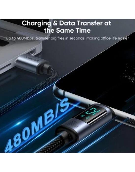 JOYROOM 100W USB-C / Type-C Dijital Ekranlı Hızlı Şarj Data Kablosu