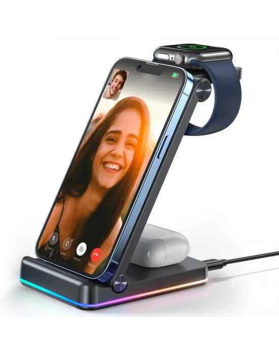 Joyroom 3 ü 1 Arada Katlanabilir Kablosuz Manyetik Şarj İstasyonu