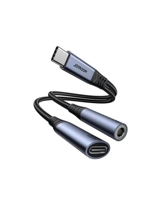 Joyroom Audio Adaptör 2İN1 (Type-C to 3.5mm+Type-C)-Siyah