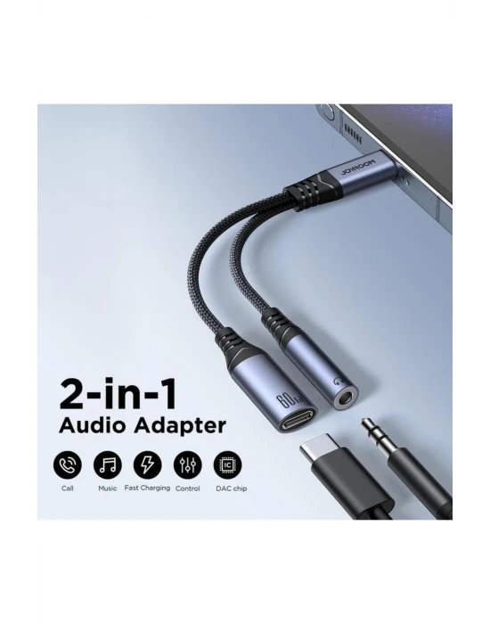 Joyroom Audio Adaptör 2İN1 (Type-C to 3.5mm+Type-C)-Siyah