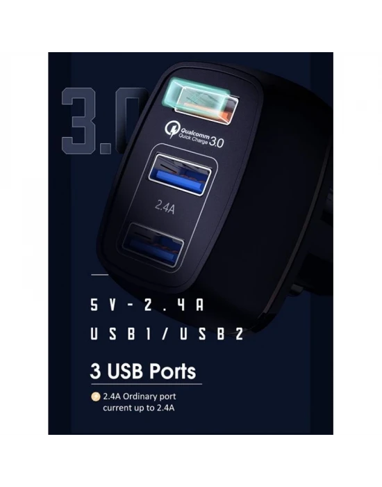 Joyroom C-M303 QC 3.0 30W 3xUSB Araç Şarj Cihazı