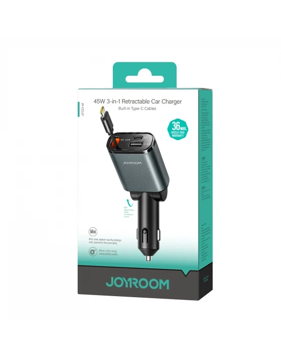 Joyroom JR-CCL07 45W 3 Port Pd+Usb Çekmeli Araç Şarj
