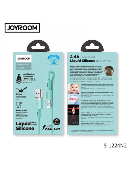 Joyroom S-1224N2 1.2M 2.4A USB-Mikro Silikon Data ve Şarj Kablosu Turkuaz