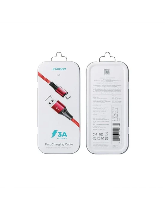 Joyroom S-1230N6 iPhone Lightning Hızlı Şarj ve Data Kablosu Örgü 3A 1.2M Kırmızı