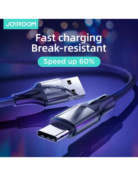 Joyroom S-1230N6 Type-C Hızlı Şarj ve Data Kablosu Örgü 3A 1.2M Kırmızı