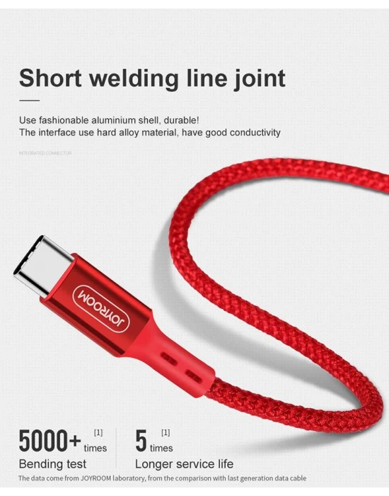 Joyroom S-M351 Naylon Örgülü Type-C  Şarj ve Data Kablosu 1m Kırmızı