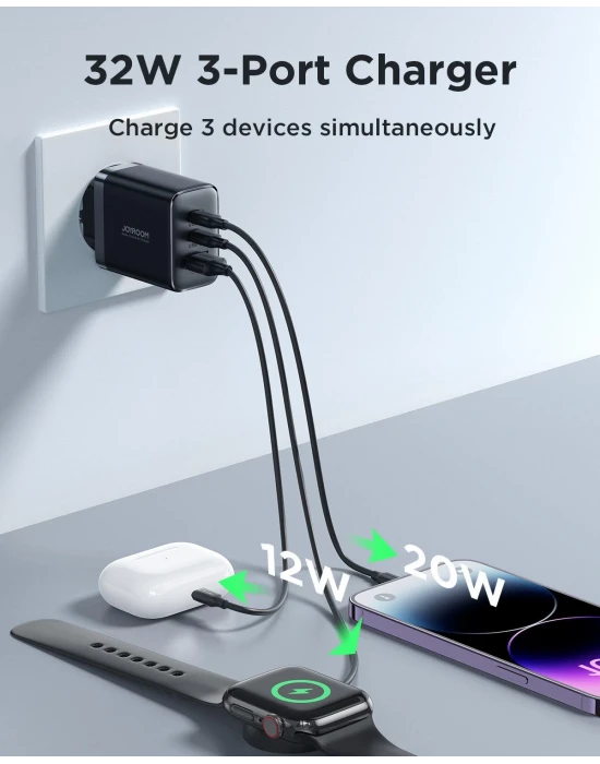 Joyroom TCF10 1 Usb 2 Type-c Çıkışlı 32w Şarj Adaptörü
