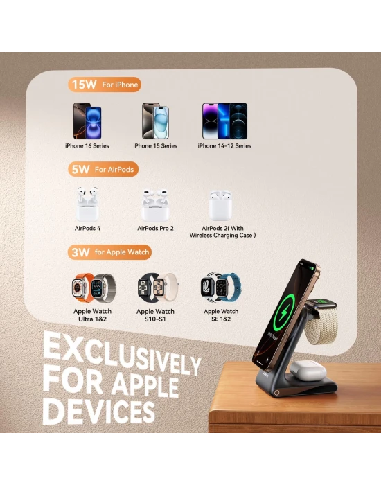 Joyroom W15 3in 1 Katlanabilir Çoklu Masaüstü Kablosuz Şarj Standı