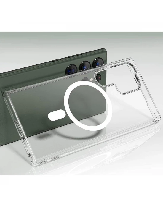 Samsung Galaxy S23 Ultra Kılıf Crystal Sert MagSafe Özellikli Şeffaf