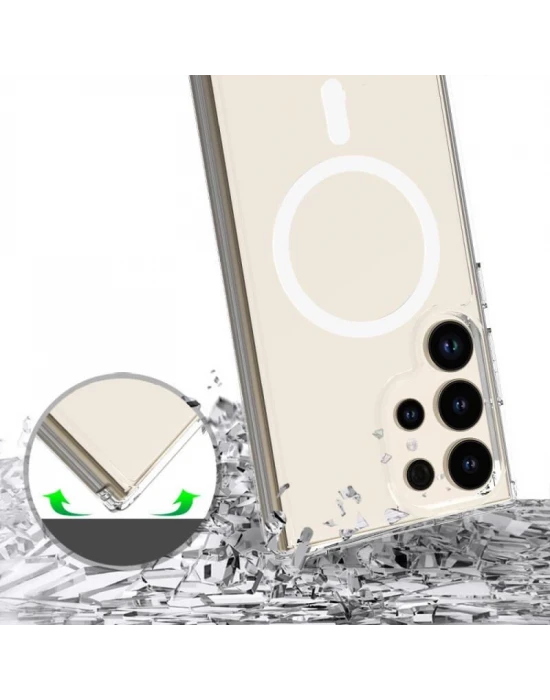 Samsung Galaxy S24 Ultra Kılıf Crystal Sert MagSafe Özellikli Şeffaf