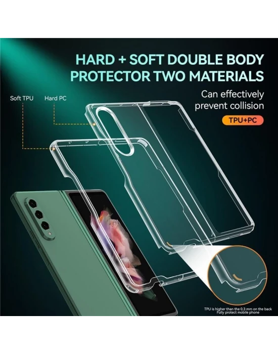 Samsung Galaxy Z Fold 3 Sert Kristal Telefon Kılıfı Koruma Kılıf - Şeffaf