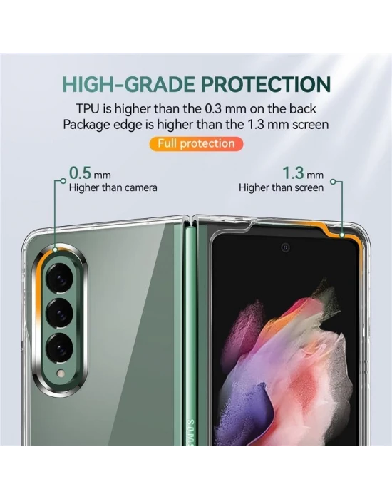 Samsung Galaxy Z Fold 3 Sert Kristal Telefon Kılıfı Koruma Kılıf - Şeffaf