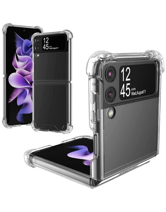 Samsung Z Flip 4 Şeffaf Korumalı Silikon Telefon Kılıfı & Kılıf