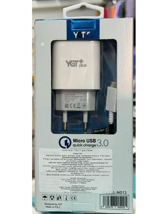 YGT+Mİ9 QUİCK3,0 15W MİKRO ŞARJ ALETİ