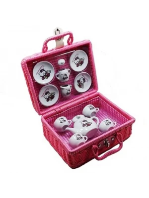 Hello Kitty Porselen Çay Seti 13 Parça Pembe Çantalı