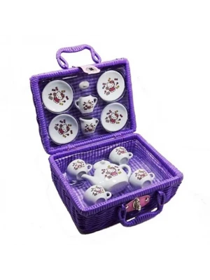 Hello Kitty Porselen Çay Seti 13 Parça Mor Çantalı