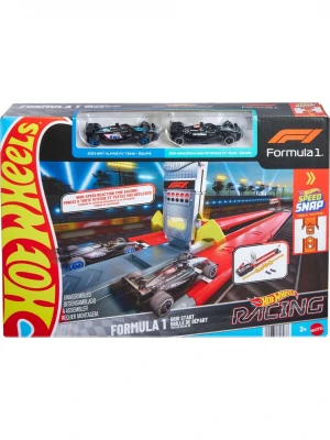 Hot Wheels Yarışları™ Formula 1® Hızlı Başlangıç Pist Seti ve 1:64 Ölçekli 2 Metal F1 Arabası JKM88