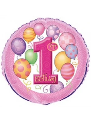 First Birthday 18 Pembe Folyo Balon
