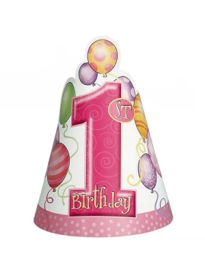 First Birthday Balon Pembe Külah Şapka