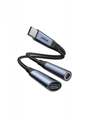 Joyroom Audio Adaptör 2İN1 (Type-C to 3.5mm+Type-C)-Siyah