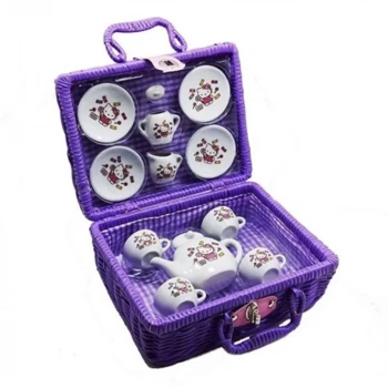 Hello Kitty Porselen Çay Seti 13 Parça Mor Çantalı