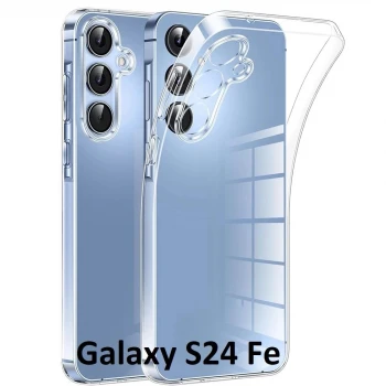 Galaxy S24 Fe Uyumlu Kılıf Kamera Korumalı Şeffaf Esnek Renksiz Silikon Kapak
