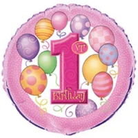 First Birthday 18 Pembe Folyo Balon