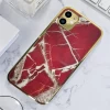 İphone 11 Marble Parlak Mermer Desenli Cam Kare Telefon Kılıfı