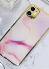 İphone 11 Marble Parlak Mermer Desenli Cam Kare Telefon Kılıfı