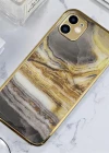 İphone 11 Marble Parlak Mermer Desenli Cam Kare Telefon Kılıfı