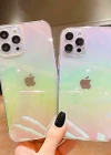 iPhone 13 Parlak Rainbow Holografik Kamera Korumalı Sert Kılıf
