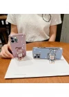 İphone 14 Glossy Yumuşak Ayıcıklı Boncuklu Stantlı Telefon Kılıfı