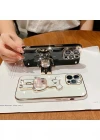 İphone 14 Plus Glossy Yumuşak Ayıcıklı Boncuklu Stantlı Telefon Kılıfı
