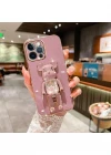 İphone 14 Pro Glossy Yumuşak Ayıcıklı Boncuklu Stantlı Telefon Kılıfı