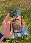 İphone 14 Pro Max Bardak Desenli Simli Sulu Silikon Telefon Kılıfı