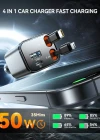 Joyroom 50W 4 Port pd+Usb+Çekmeli Araç Şarj Çakmaklık