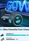 JOYROOM 60W USB/USB-C / Type-C Araç Şarj Cihazı Siyah Çakmaklık