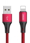 Joyroom S-1230N6 iPhone Lightning Hızlı Şarj ve Data Kablosu Örgü 3A 1.2M Kırmızı