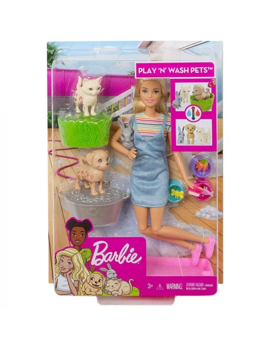 Barbie ve Hayvanları Banyo Eğlencesinde Oyun Seti