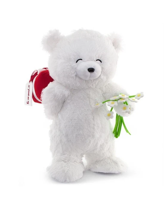 Neco Plush Fluffy Hediye Kutulu Ve Çiçekli Ayı 55 Cm