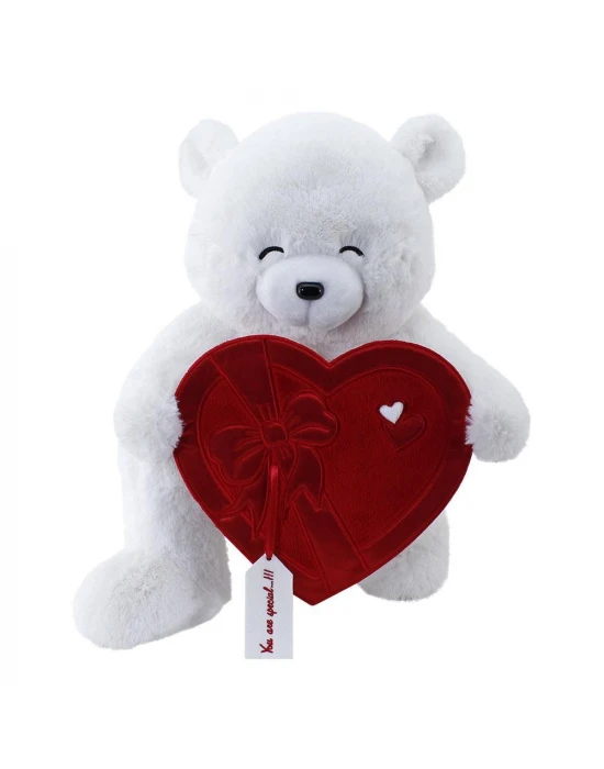 Neco Plush Fluffy Kalp Kutu Flamalı Serenat Ayı 55 Cm