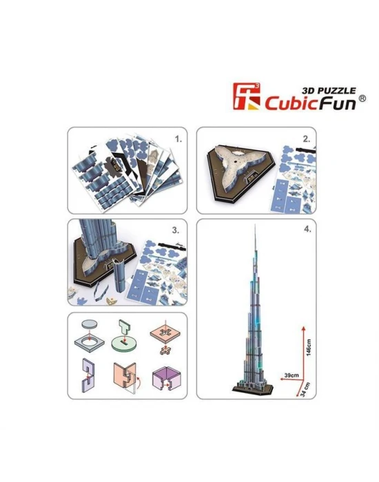 Cubic Fun 3D 136 Parça Led Puzzle Burç Halife Binası - Dubai (Led