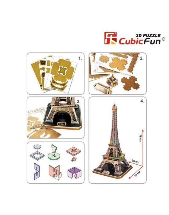 Cubic Fun 3D 82 Parça Puzzle Eiffel Kulesi - Fransa (Led Işıklı)
