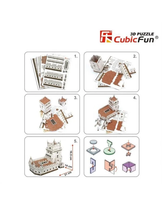 Cubic Fun 3D 46 Parça Puzzle Belem Kulesi - Portekiz