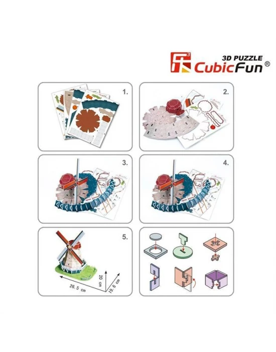 Cubic Fun 3D 45 Parça Puzzle Hollanda Değirmenleri